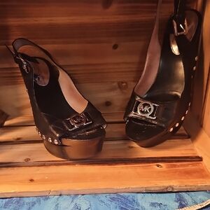 Michael Kors Black Platform Sandals with Silver Accents